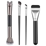 4pcs 2 in 1 Nose Contour Brushes U Shaped Fluffy Makeup Brush Flat Foundation Brush Angled Contouring Brushes Set for Defining Nose Shadow Face Sculpting Highlighting Women Makeup Beginners