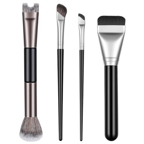 4pcs 2 in 1 Nose Contour Brushes U Shaped Fluffy Makeup Brush Flat Foundation Brush Angled Contouring Brushes Set for Defining Nose Shadow Face Sculpting Highlighting Women Makeup Beginners