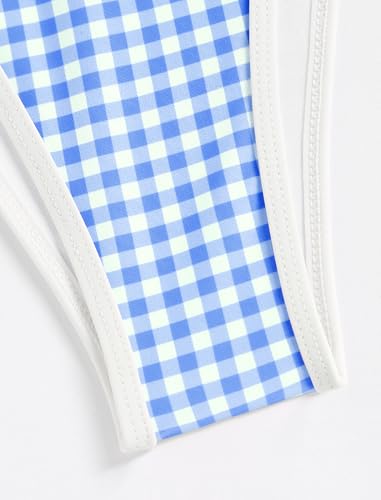 Image of ZAFUL Bikini Sets for Women Halter Bow Decor Tiny Floral Gingham Print Swimsuit Tie Side 2 Pieces Bathing Suit (2-a-Sky Blue, M)