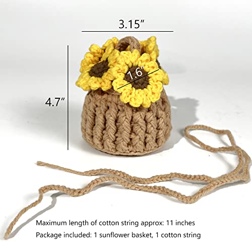 Wayuto Cotton Crochet Bouquet With Basket Artificial Handmade Knitting Simulation Flower Knitting Fake Flower Bouquet Car Hanging Decoration Car Dashboard Ornament Indoor Outdoor Decor Gift Sunflower #TOP5