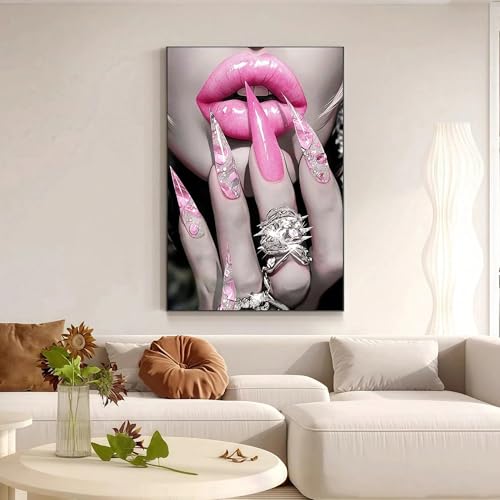 Tableau sur toile maquillage rose 30x40 avec cadre déco murale salon et chambre