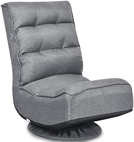 COSTWAY Folding Sofa Chair, 360 Degree Swivel 5-Position Adjustable Lazy High-Back Seater with Removable Base Cover, Home Office Living Room Study Furniture Reclining Lounge Chairs (Grey)