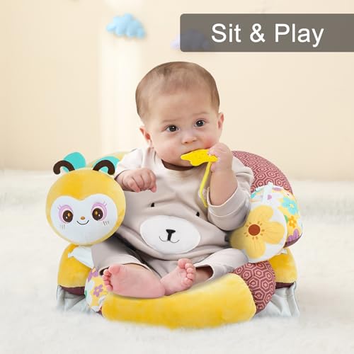 Image of Lovvie & Joy 2-in-1 Tummy Time Mat & Seated Support Pillow,Baby Tummy Time Pillow Support for Newborns and Older Babies,with Detachable Support Pillow and Toys Bee Spirit