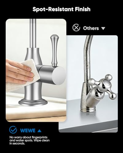 Image of WEWE Vintage Drinking Water Faucet, Lead-Free Stainless Steel Kitchen Water Filter Faucet for Reverse Osmosis System, Non-Air Gap RO Beverage Faucet, Brushed Nickel