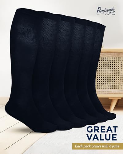 Image of Pembrook Light Compression Socks for Women - 6 Pairs | 8-15 mmHg Navy | Mild for Nursing, Traveling, Running | Graduated