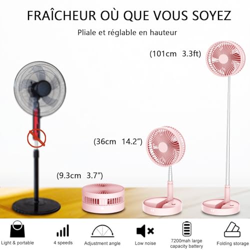 Ventilateur de table pliable UNITEDTIME avec télécommande contre la chaleur