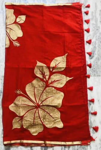 Image of Women's Mul Cotton Saree with Tassels | Soft Mulmul Saree | Woven Stripes & Zari Line | 5.5 Metres - Without Blouse