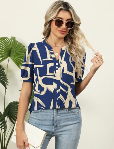 Kistore Womens Short Sleeve Chiffon Blouses Business Casual Tops V Neck Work Shirts S-XXL2