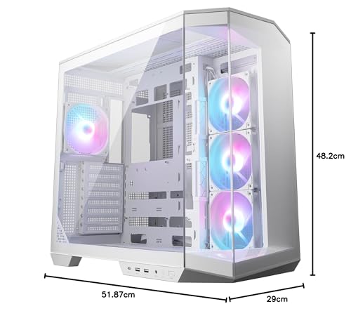 MSI MAG PANO 100R PZ White Boîtier PC ATX - Compatible Installation Verticale de Carte Graphique, Support GPU, filtres à poussière, Cage de Stockage pivotante, Double Compartiment, USB Type-C 20 GB/s