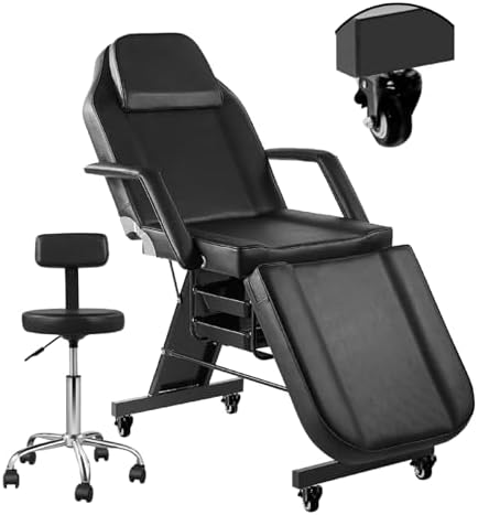 Facial Chair with Wheels Tattoo Chair for Client Black
