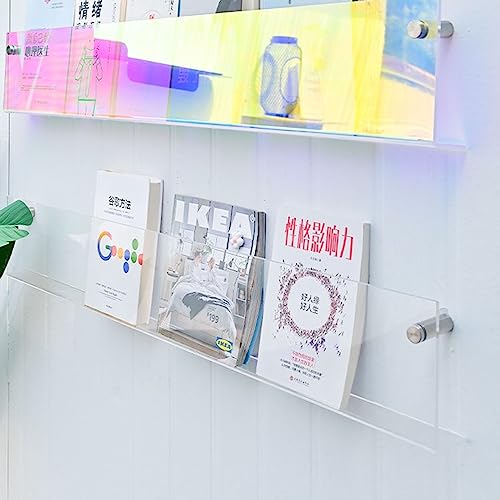 WINARA Zeitungsständer Zeitschriftenregal Acryl-Magazin-Wandregal, Klarer Prospekthalter Ständer Wandhalterung Literatur Katalog Bücherregal, Breite 80 cm (Clear)