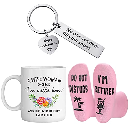 Retirement Gift Set Include Funny Retirement Mug Retirement Coffee Mug Retirement Keychain Funny Retired Full Length Lounge Socks For Retiring Friends Coworker Teachers Doctor Mom Dad (Woman Style) #TOP9