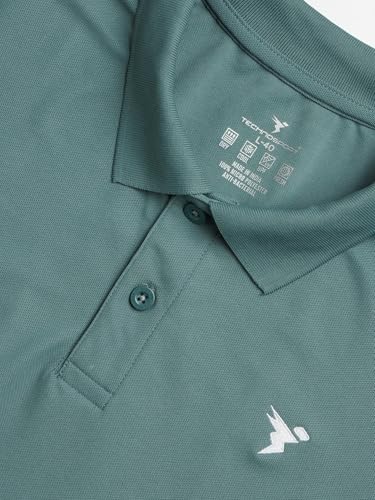 Image of TECHNOSPORT Men's Solid Slim Fit Polo Collar T-Shirt MATPIQ Half Sleeve Button Polyester for Gym Running Workout UPF50+ Anti Odour