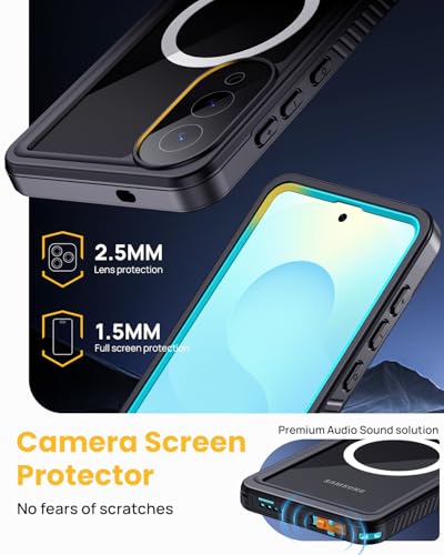 Image of Lanhiem Magnetic for Samsung Galaxy S25 Edge Phone Case, IP68 Waterproof Dustproof Case with Built-in Screen Protector, Rugged Full Body Protective Cover for Galaxy S25 Edge 6.7 Inch, Blue