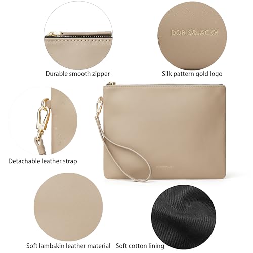 Image of DORIS&JACKY Lambskin Leather Wristlet Clutch Purse Women Large Phone Wallet