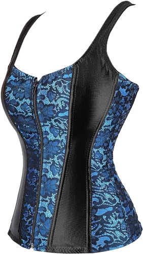 Image of Women's Lace up Gothic Jacquard Shoulder Straps Tank Overbust Shaper Corset Bustiers Top