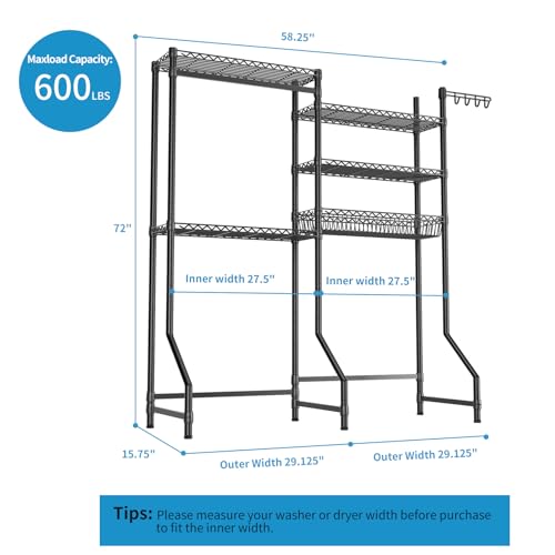 Over-Washer-and-Dryer-ShelvesHeavy-Duty-Laundry-Room-Storage-Organization-Clothes-Drying-Rack5-Tier-Adjustable-Height-Wire-Shelving-and-Wire-Basket-with-Hanger-RodHookSpace-Saving-Shelf Over Washer and Dryer ShelvesHeavy Duty Laundry Room Storage Organization Clothes Drying Rack5 Tier Adjustable Height Wire Shelving and Wire Basket with Hanger RodHookSpace Saving Shelf