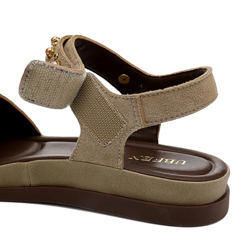 Image of UBFEN Womens Sandals Comfortable Arch Support Steel Beaded Flat Sandals with Back Strap - Open Toe Slingback Shoes for Beach, Vacation and Travel
