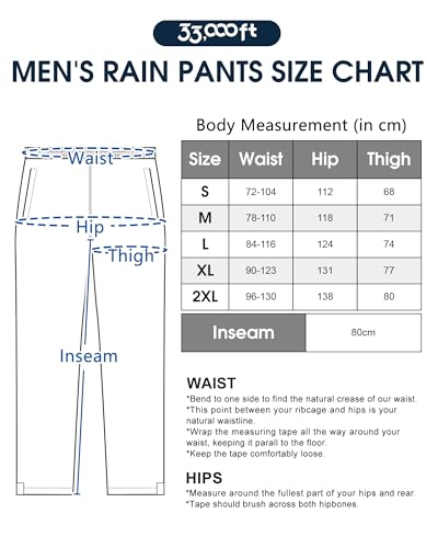 33,000ft Packbare Regenhose Herren Wasserdicht Leichte Fahrrad Überziehhose Winddicht Reflektierende Wanderhose zum Golf Outdoor Angeln Schwarz XL