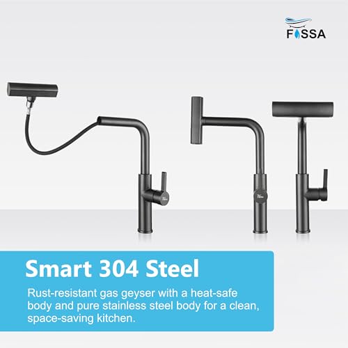 Image of Fossa Pull-Out Kitchen Faucet | Stainless Steel Sink Faucet with Single Lever Control | Rainfall & Waterfall Flow Modes | 360 Swivel Spout | Pull-Out Spray for Kitchen Sinks Black (Matte Finish)