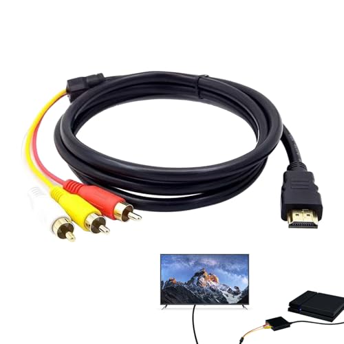 Menibeuty Adaptateur RCA vers HDMl - 1.5m, 3RCA Audio Vidéo Convertisseur Câble AV Composants Adaptateurs, Convertisseur 1080p Adaptateur RCA HDMl Vidéo Câble pour Console de Jeux HD TV DVD