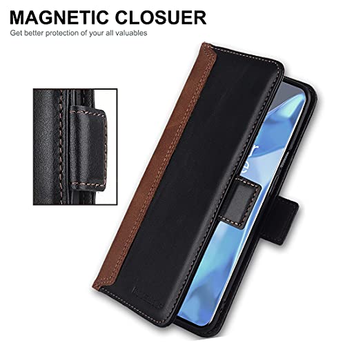 Oneplus 9 Case, Malewolf Oneplus 9 Wallet Case, [Rfid Blocking] Genuine Leather Flip Folio Case Cover With Card Slot, Stand Holder, Magnetic Closure For Oneplus 9 5G 2021 (6.5 Inch) (Black) #TOP4