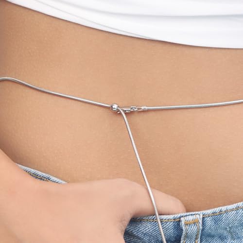 Image of ZAVYA 925 Silver Minimal Rhodium Plated Snake Chain Sliding Waist Chain | Gift for her, Gifts for Women & Girls | With Certificate of Authenticity and 925 Stamp