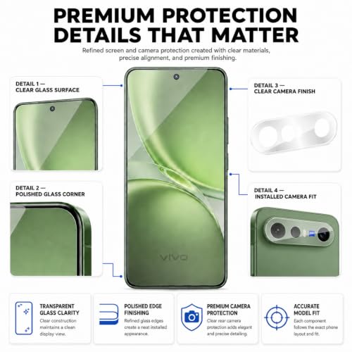 Image of ArmourPro Tempered Glass and Clear Camera Lens Protector for Vivo X300 FE, Edge to Edge Screen Guard, Anti-Bubble, Scratch Resistant, Anti-Fingerprint, Installation Kit | Clear