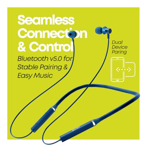 Image of pTron Tangentbeat in Ear Bluetooth Wireless Headphones with Mic, Punchy Bass, 10mm Drivers, Clear Calls, Dual Pairing, Fast Charging, Magnetic Buds, Voice Assist & IPX4 Wireless Neckband (Navy)