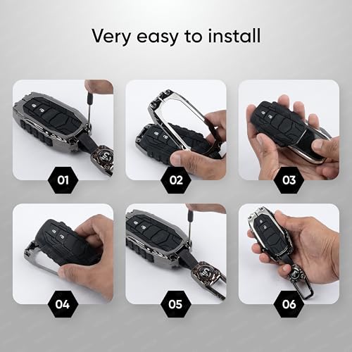 Image of SHOPOFLUX Metal key Cover Compatible with Suzuki Dzire | Ertiga 3 button smart key (Black) (Pack 1)