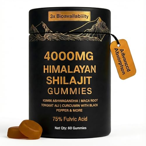 Auivty Himalayan Shilajit Gummies 4000mg, Sugar Free 5-in-1 Formula with Ashwagandha, Maca Root, Tongkat Ali, Curcumin, Black Pepper, 75% Fulvic Acid, Energy & Immune Support for Men Women (60 Count)
