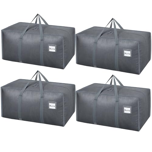 Dntorx 4 Pack 120L Heavy Duty Moving Bags, Waterproof Clothes Storage Bag, Large Packing Box with Zips for Clothes Moving Travelling Camping Garden Tools Christmas Storage Containers