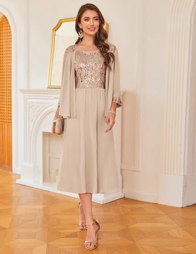GRACE KARIN Wedding Guest Dress Mother of The Bride Dresses Two Piece Formal Sequin Dress with Jacket Tea Length 20252