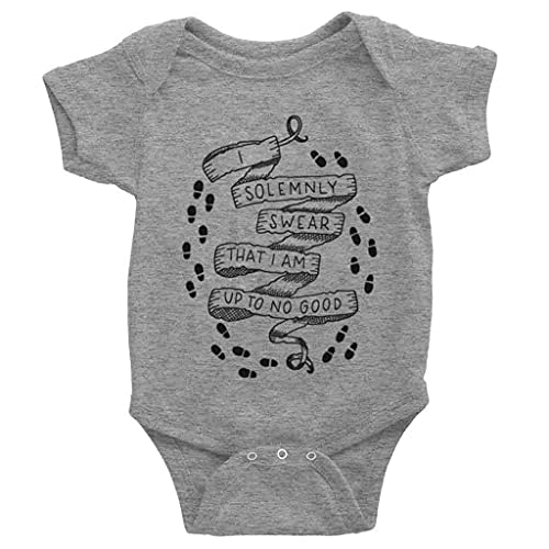 Image of I Solemnly Swear That I Am Up to No Good Unisex Newborn Bodysuit Infant Baby Short Sleeve Onesie Gray
