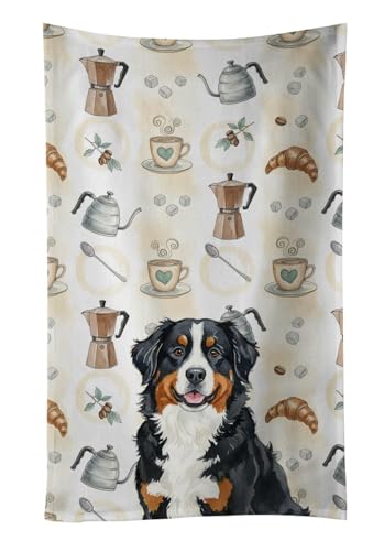 Caroline's Treasures Bernese Mountain Dog Coffee Bar Kitchen Towel Velour Plush Front and Cotton Loop Back Machine Washable