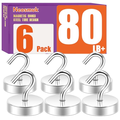 Neosmuk Magnetic Hooks, Cruise Ship Essentials, 80lb+ Heavy Duty Magnetic Hooks for Cruise Cabins, Refrigerator, Grill, Hanging, and Travel | Extra Strong Must-Haves Magnet Hook,Silver