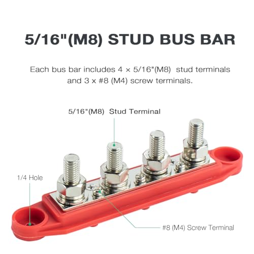 Hosyond H-052 5/16 Inch Power Distribution Connecting Blocks Bus Bar 12V 250A 4 Studs Junction Block Screws Terminals thumb #2