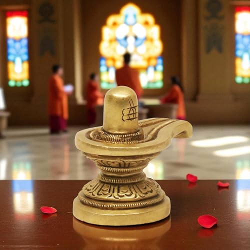 Image of SHANTI Brass Shivling for Home Puja, Shiva Lingam for Temple, Office Desk, Gift & Decor (SL3470)
