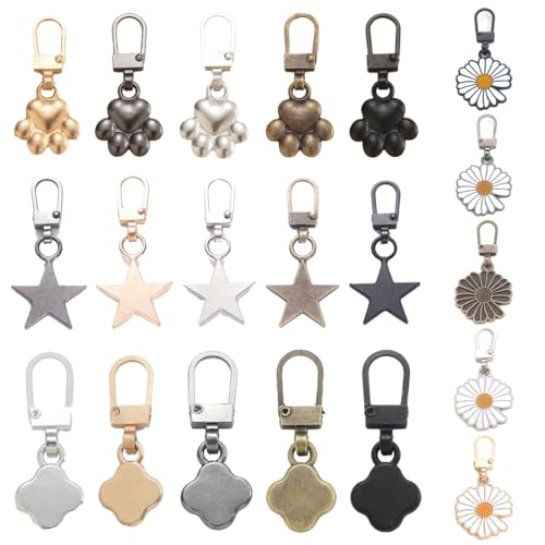 ZORVUJI 20 Piezas Tiradores de Cremallera de Metal, Set de Reparación de Cremalleras para Chaquetas, Maletas, Botas (5 Colores)
