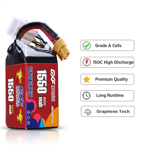 DXF 6S 1550mAh Lipo Battery 22.2V 150C with XT60 Plug RC Graphene Battery for FPV Drone Quadcopter Helicopter Airplane RC Boat Car Racing Models(2 Pack) - Image 7