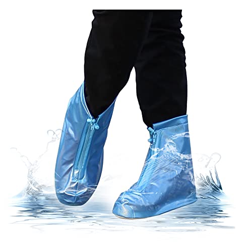 Image of Rain Boot Waterproof Shoes Covers, Sand Control Non-Slip Shoe Cover Galoshes, PVC Rubber Sole Reusable Rain Snow Boots Overshoes for Cycling Outdoor Camping Fishing Garden Travel (S, Blue)