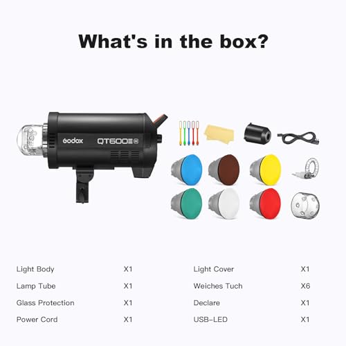 Ficha técnica Godox QT600IIIM Profesional Flash 600W Flash de Estudio de Alta Velocidad Kit 5600 200 K Sistema X inalámbrico 24G 01-09s Tiempo de Reciclaje para rodajes en Estudio - Fernando Cortés