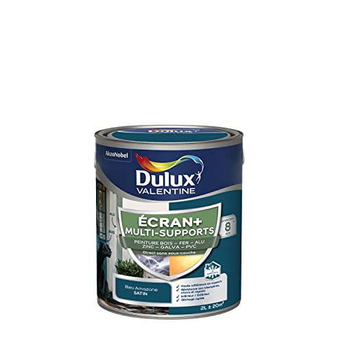 Dulux Valentine ECRAN+ MULTI-SUPPORTS EXTERIEURE - Peinture en Phase Aqueuse pour l'Éxtérieur et l'Intérieur - Satin Bleu Amazone 2 L