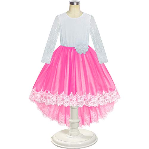 Sunny Fashion Girls Lace Dress Flower Hi-Low Long Sleeve Party Wedding Size 6-142