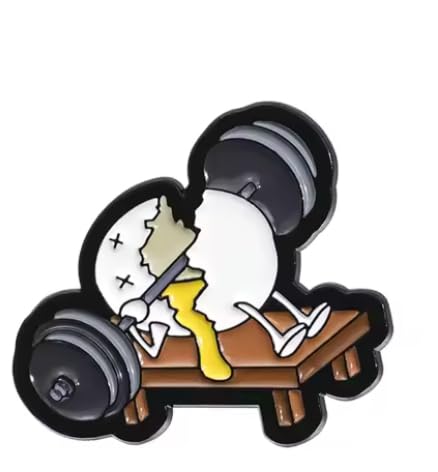 Broken Egg Pin, Gym Enamel Metal Pin, Workout Dumbbell Theme, 1.1 x 1.0 Inch, 4g