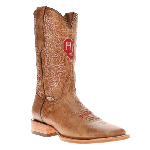 Vaccari Men's Luke Genuine Leather NCAA League Embroidery Broad Square Toe Cowboy Boots