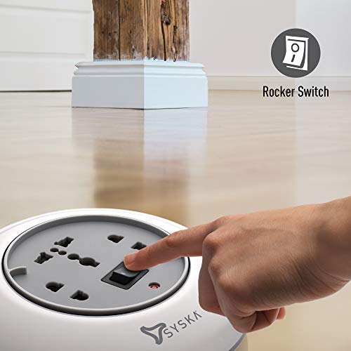 Image of SYSKA PW-0301 Universal Sockets Power Wheel 1500 Watt, 240V and 4m Cord Length Extension Board with Smooth Rotation, Rocker Switch and Overheat Protection - (Grey and White)