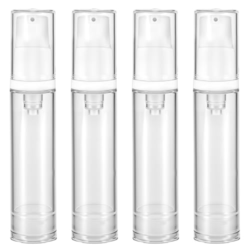 4 Pcs Refillable Clear Travel Airless Pump Container - Vacuum Cosmetic Press Pump Bottle for DIY Foundation Gel Lotion Moisturiser Shampoo Toiletry (10ml)