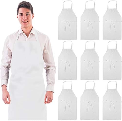 Wealuxe 12-Pack Professional Bib Aprons | No Pocket | 32x28 Inch | White | Set of 12
