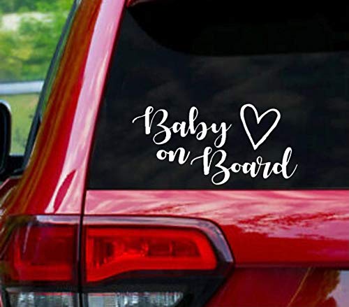 Image of Baby On Board Love Heart Decal Sticker Viynl Car Laptop Wall Art White 6 inch